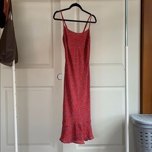 red chiffon midi dress